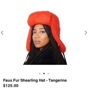 House of Fluff Faux Fur Shearling Hat Tangerine